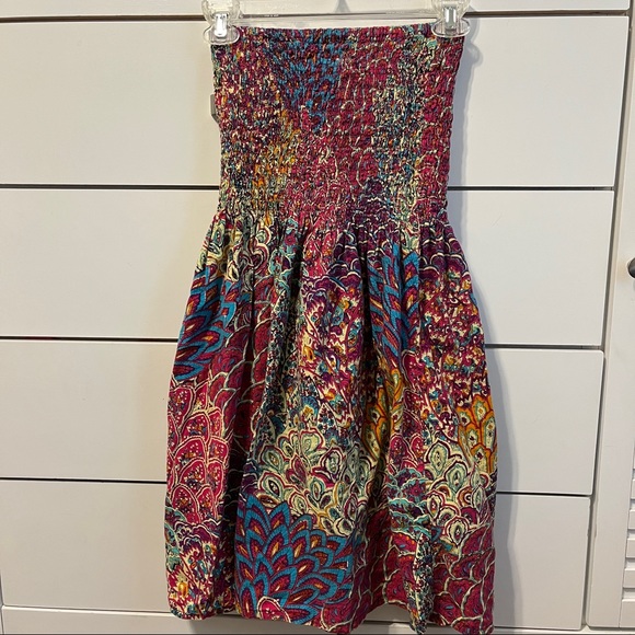 Cynthia Mehra Y2K Aztec Colorful Summer Strapless Dress - Picture 2 of 5